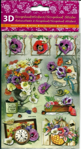 HMS-9403B Scrapbook-Sticker Blumen mit Glitter