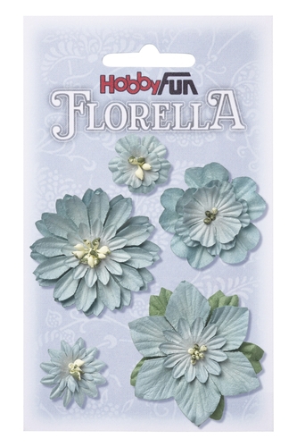 3866063 Florella Blumen aus Moerbijpapier 2-5 cm lichtblau sorti