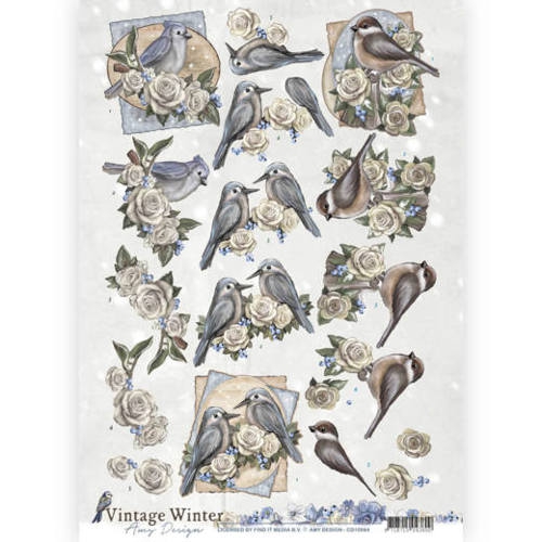 CD10984 AD Vintage Winter Winter Birds