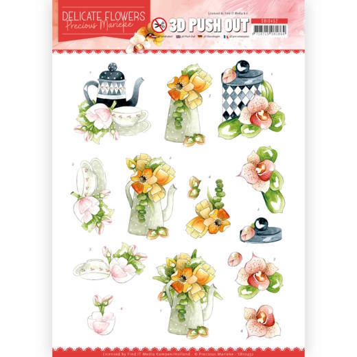 SB10452 3D Push Out - Precious Marieke - Delicate Flowers - Teapot