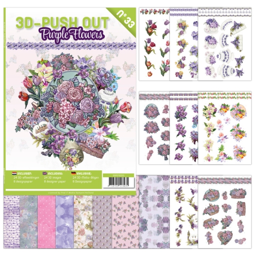 3DPO10033 3D Push Out Buch Purple Flowers