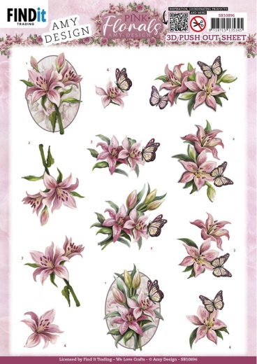 SB10896 AD Stanzbogen Pink Florals Lilien