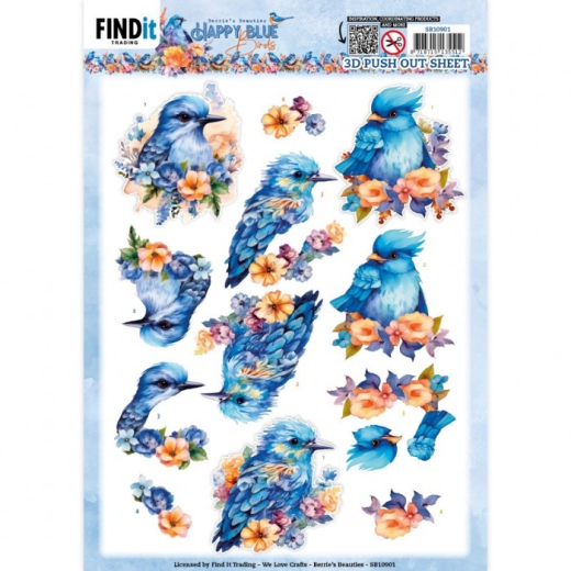 SB10901 3D Push Out Berries Beauties Happy Blue Birds Blue Birds