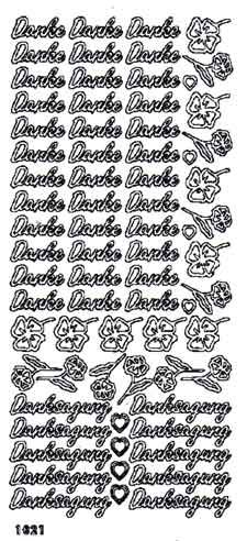 1021g Stickerbogen Dank, Danksagung gold