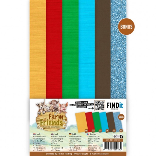YC-4K-10031 Linen-Cardstock Papierpack Farm Friends 4K