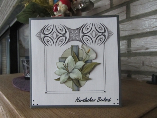 201986 Trauerkarte handgestickt  Unikat