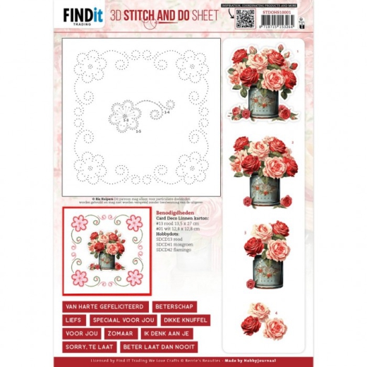 STDOHS10001  3D Stitch & Do Bogen mit Stickvorlage Rote Rosen