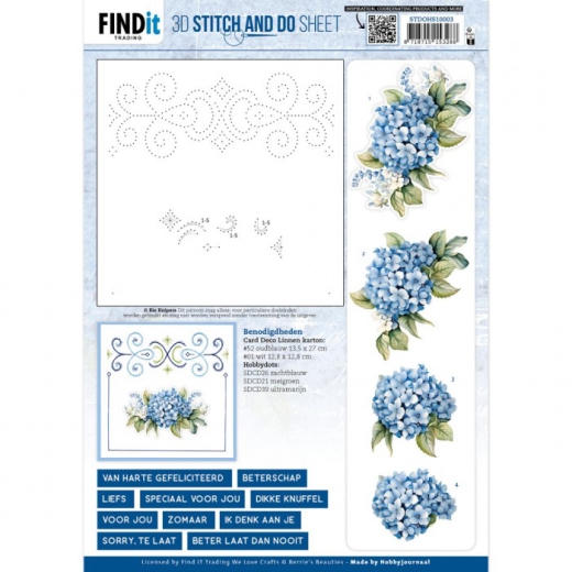 STDOHS10003  3D Stitch & Do Bogen mit Stickvorlage Blaue Hortensie 1