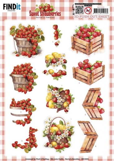 SB11026 BB Stanzbogen Sweet Strawberries Se Erdbeeren Erdbeeren im Korb