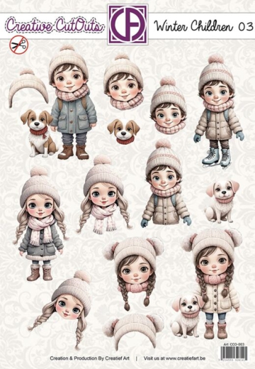 CCO-003 Winter Kinder 03 Stanzbogen Mdchen mit Mutze  und Hund 4 verschiende Motive