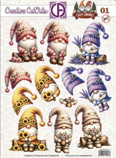 CCO-012 Cozy Gnomes Stanzbogen Fr�hlingswichtel mit Sonnenblume