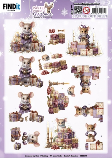 SB11044 BB Stanzbogen Pastel Purple Christmas Maus