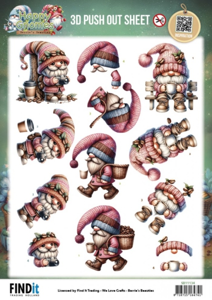 SB11134 BB Stanzbogen Happy Gnomes Kaffee und Fotografieren