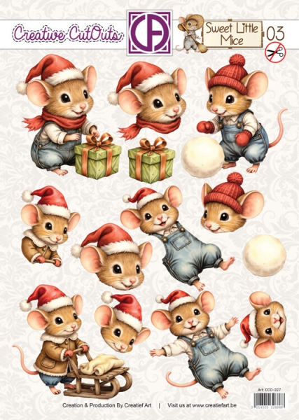 CCO-027 Stanzbogen Sweet Little Mice Christmas Maus auf dem Schlitten
