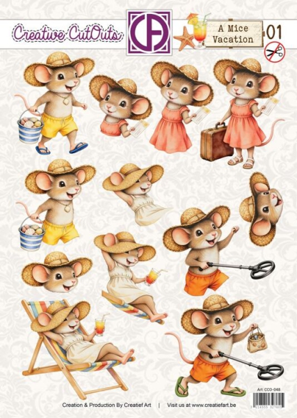CCO-048 Stanzbogen Sweet Little Mice M�useurlaub Strandbett