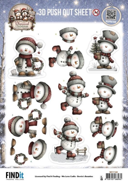 SB11160 BB Stanzbogen Verspielte Weihnachten Schneemänner SB11160 BB Stanzbogen Verspielte Weihnachten Schneemänner