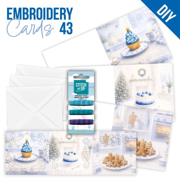 STDOPP043 Embroidery Cards 43 Blaue Weihnachtsleckereien
