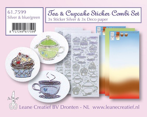 LCR61.7599 Tea & Cupcake Sticker Combi Set silber & blue/green
