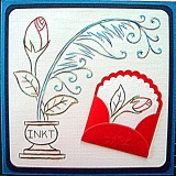 K5-1 Stickvorlage Feder und Bl�te