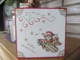 2019159 Gestickte Karte  Fliegender Weihnachtsmann