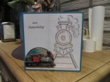 202102 Handgestickte Karte mit Eisenbahn  zum Geburtstag 