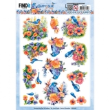 SB10904 3D Push Out Berries Beauties Happy Blue Birds Colourful Birds