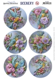 CDS10082 YC Scenery Aquarella Birds & Flowers Rund