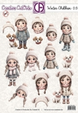 CCO-003 Winter Kinder 03 Stanzbogen M�dchen mit Mutze  und Hund 4 verschiende Motive