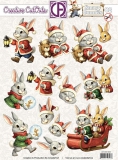 CCO-022 Snowy Bunnies 02 Stanzbogen Hase im roten Schlitten