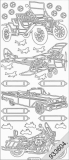 1009s Stickerbogen Flugzeug, Motorrad silber