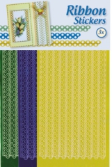 8.9883 Ribbon Stickers Lime, blue and Yellow