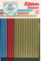 3.9885 Ribbon Stickers  gold/red and turquoise