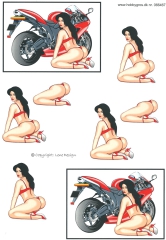 066467 Dame mit rotem Motorrad
