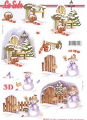 821537 Schneemann vor dem Zaun