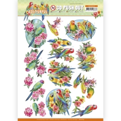 SB10619 AD Stanzbogen Colourful Feathers - Parrot   -   Bunte Federn Papagei