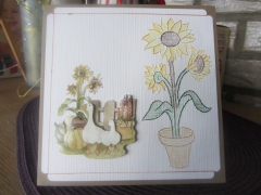202319 Handgestickte Glckwunschkarte mit Sonnenblume und Gnsemotiv
