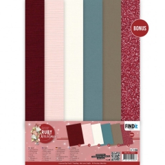 PM-A4-10032 PM Linen Cardstock Pack A4 Ruby Christmas