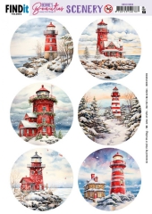 BBSC10059 Push Out Scenery Berries Beauties Snowy Lighthouse Round