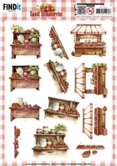 SB11028 BB Stanzbogen Sweet Strawberries Se Erdbeeren Verkaufsstand
