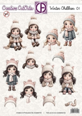CCO-001 Winter Kinder 01 Stanzbogen Mdchen mit Mutze 4 verschiende Motive