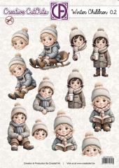 CCO-002 Winter Kinder 02 Stanzbogen Mdchen mit Mutze  und Schlitten 4 verschiende Motive