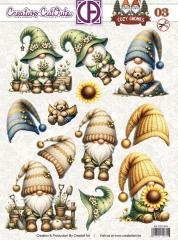 CCO-014 Cozy Gnomes Stanzbogen Gartenzwerg mit Schaufel und Pllanzen