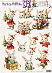 CCO-021 Snowy Bunnies 01 Stanzbogen Hase in der Geschenkverpackung