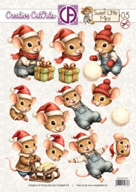 CCO-027 Stanzbogen Sweet Little Mice Christmas Maus auf dem Schlitten